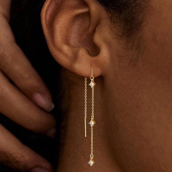 14K Gold Plated Trendy Hoop Huggie Dainty Drop Dangle-E837 Earrings for Women - Picture 4 of 7